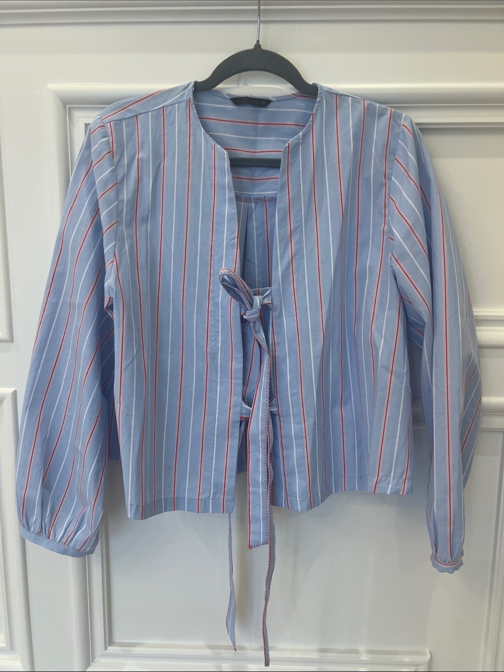 Striped Blue Tie-Front Women's Top